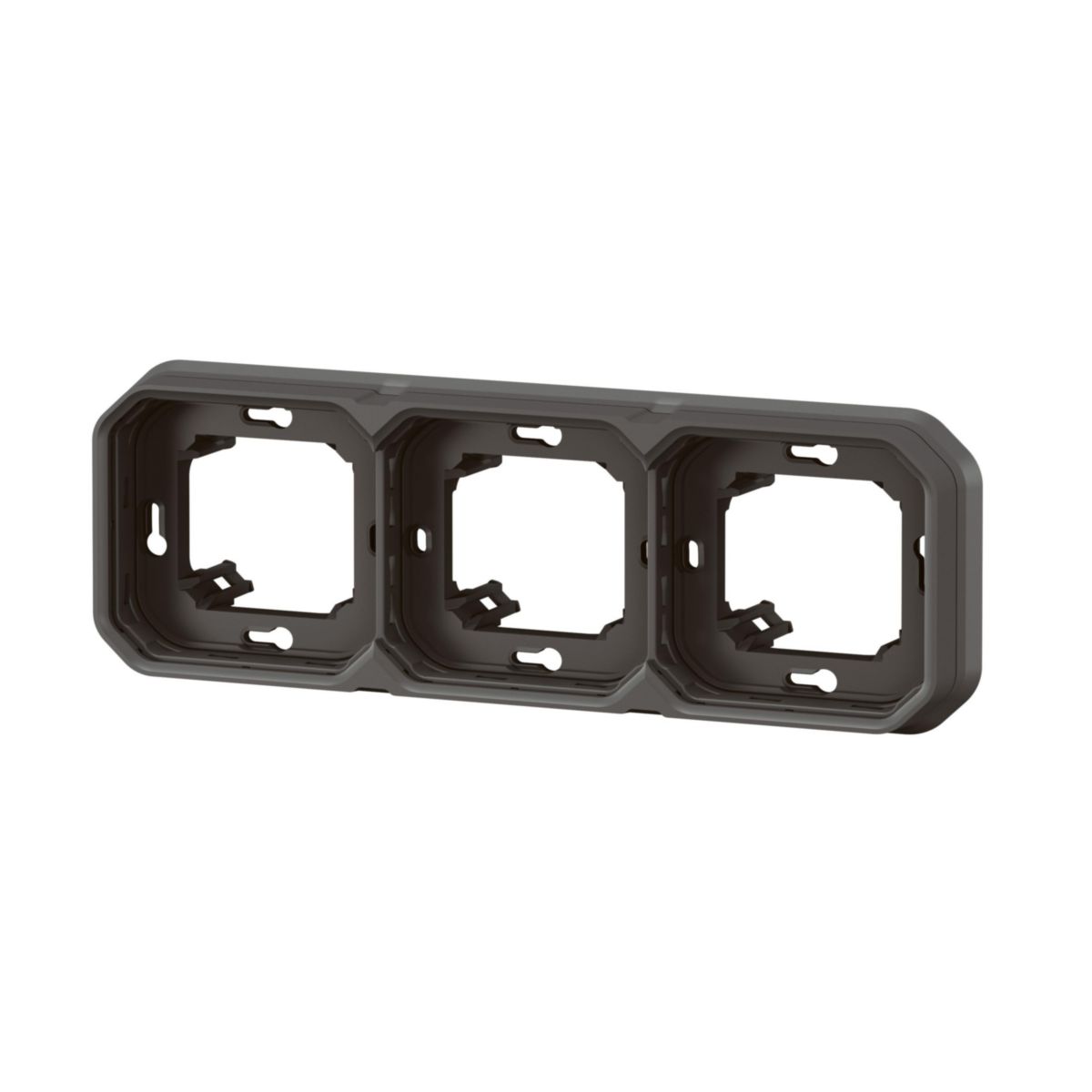 Support plaque étanche pour montage horizontal ou vertical en encastré avec boîte d'encastrement 3 postes de fonctions Plexo - anthracite Réf. 069608L