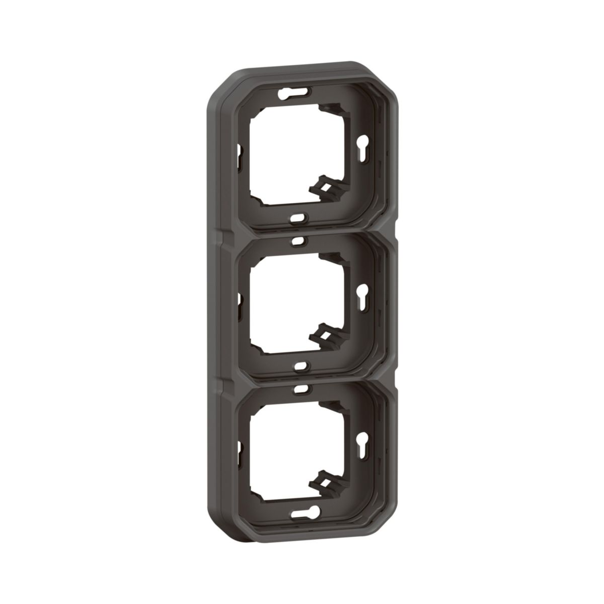 Support plaque étanche pour montage horizontal ou vertical en encastré avec boîte d'encastrement 3 postes de fonctions Plexo - anthracite Réf. 069608L