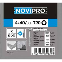 Vis Novipro tête fraisée étoile acier bichromaté 4x40/30-boite carton x250