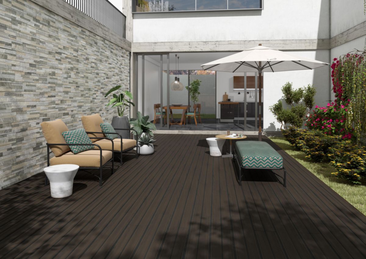 Carrelage sol extérieur Timber Deck - grès cérame émaillé - chocolat antidérapant - 20x120 cm