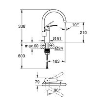 Mitigeur évier EUROMART Bec tube pivotant Chromé réf. 32223003