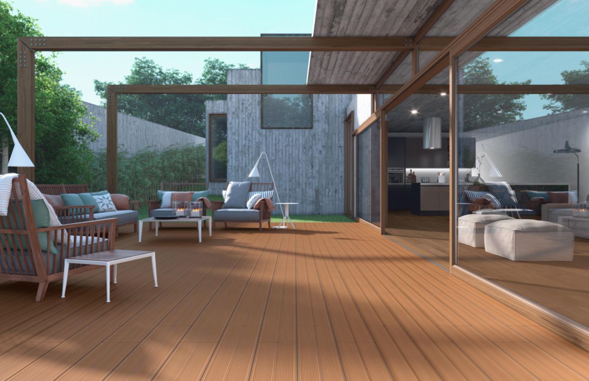 Carrelage sol extérieur Timber Deck - grès cérame émaillé - cannelle antidérapant - 20x120 cm