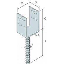 Pied de poteau en U à sceller PPD - acier galvanisé à chaud - 90x70 mm