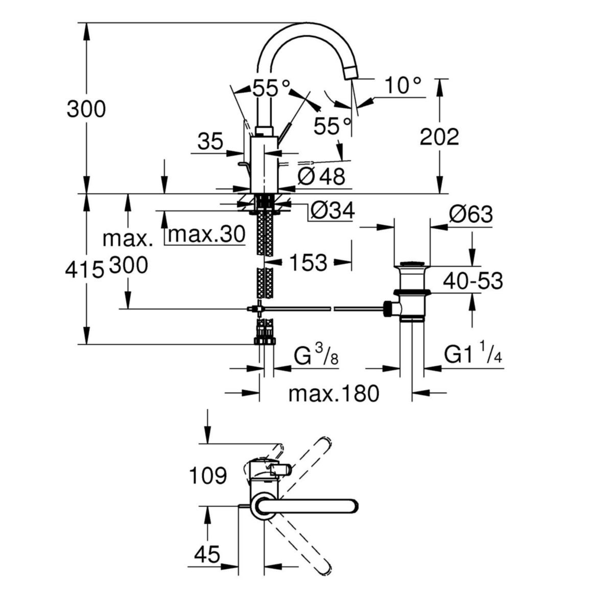 Mitigeur monocommande Lavabo Taille L Eurosmart Cosmopolitan Chromé 32830001