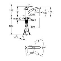 Mitigeur évier EUROMART bec pivotant, douchette extractible - inverseur double sens entre les jets Chromé  réf. 30355001