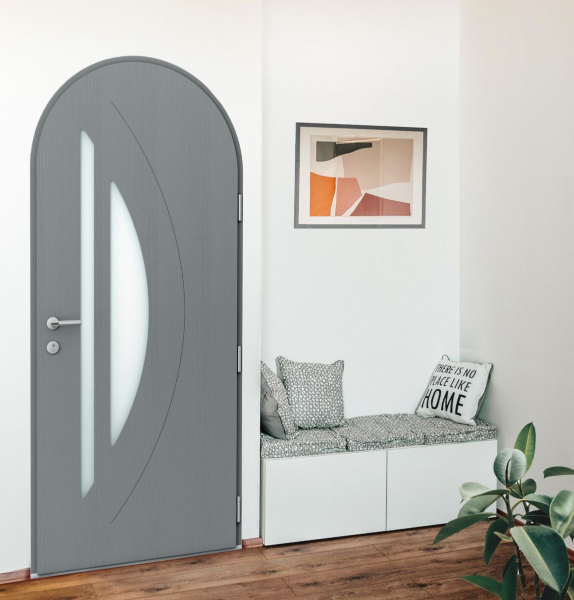 G1.Porte d'entrée Mixte bois/aluminium 89 Modèle Corolle Plein Cintre