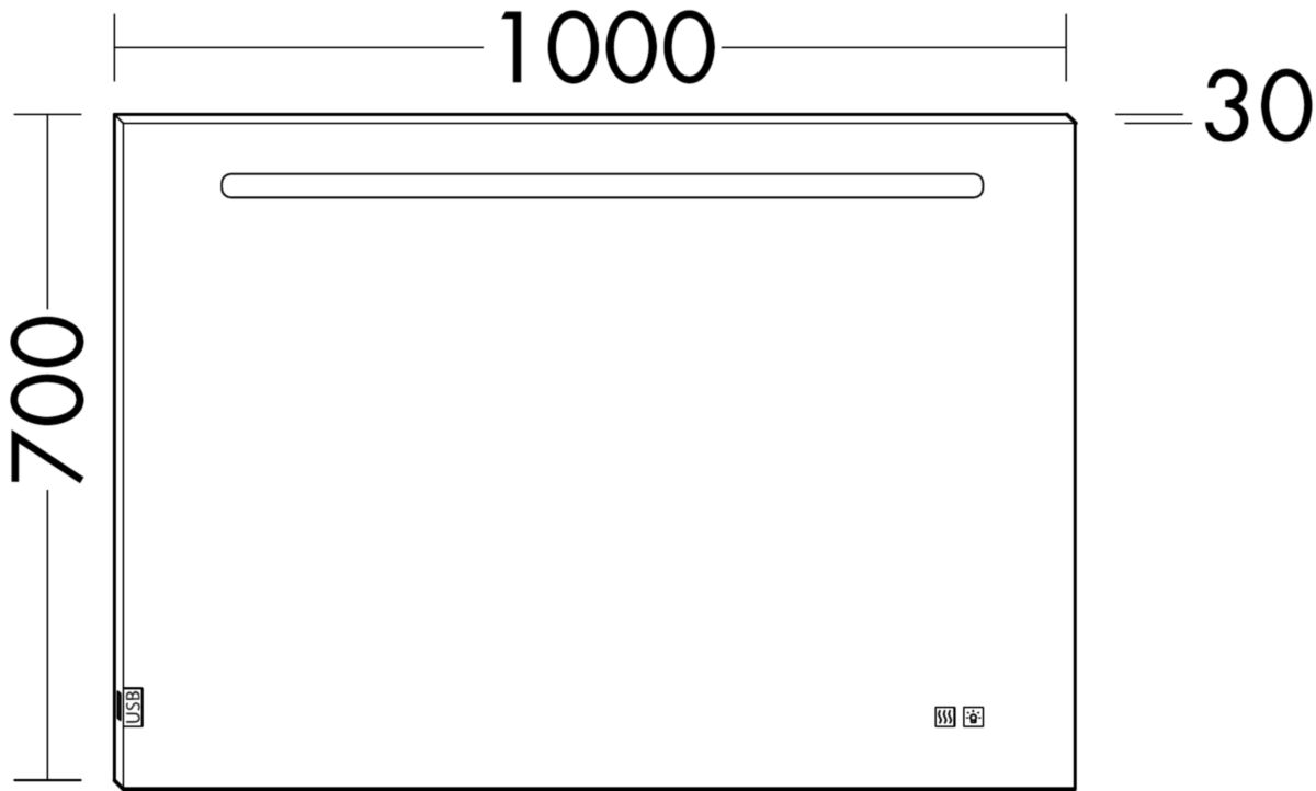 Miroir Fiumo - éclairage Led horizontal avec interrupteur tactile - anti-buée - 2 ports USB - largeur : 1000 mm Réf. SIIX100