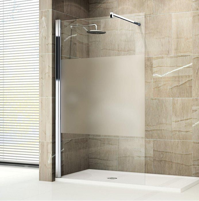 Paroi de douche GIADA H, 98 cm extensible jusqu'à 100 cm, fixe, réversible, en verre bande satin et profilé silver Réf. GIADAH100-44B