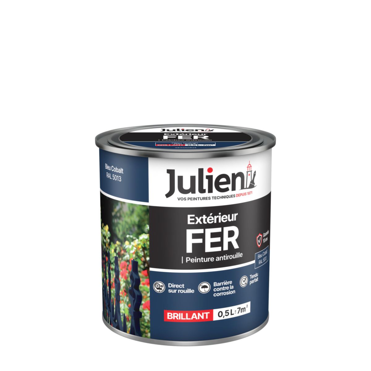 Peinture Fer Antirouille brillant pour l'extérieur - bleu cobalt 5013 - pot de 0,5 l