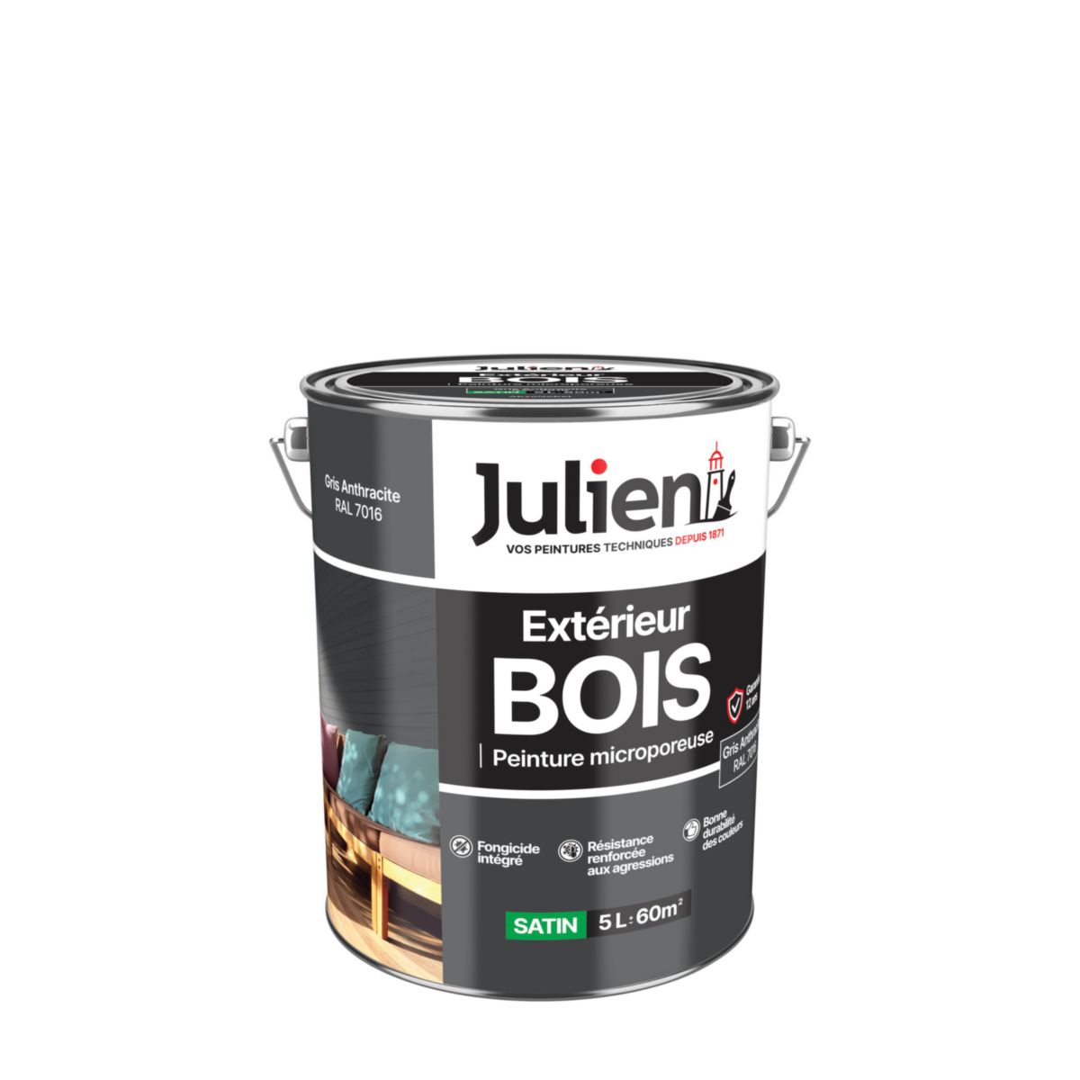 Peinture microporeuse pour bois extérieur - gris anthracite 7016 - pot de 5 l