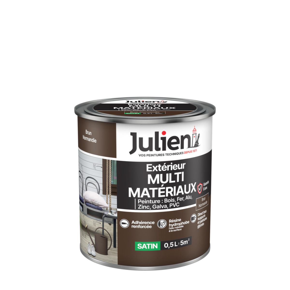 Peinture Multi-matériaux pour l'extérieur - brun Normandie - pot de 0,5 l