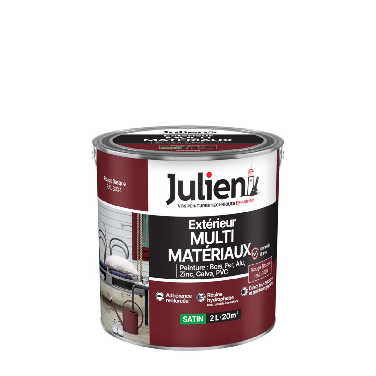 Peinture Multi-matériaux pour l'extérieur - rouge basque 3004 - pot de 2 l