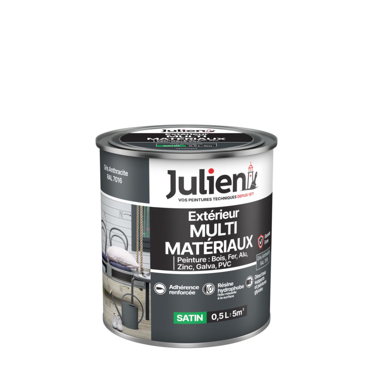 Peinture Multi-matériaux pour l'extérieur - gris anthracite 7016 - pot de 0,5 l