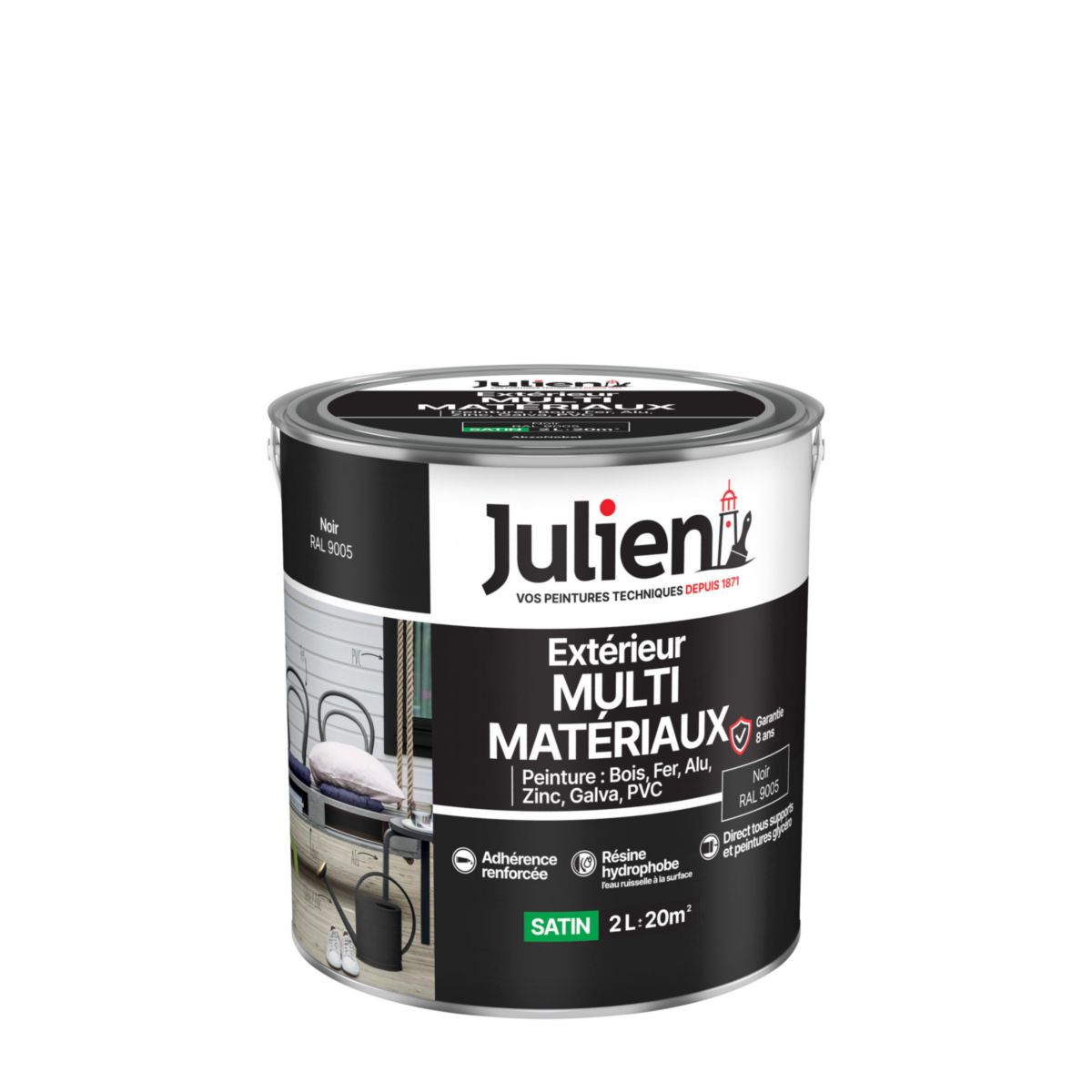 Peinture Multi-matériaux pour l'extérieur - noir 9005 - pot de 2 l