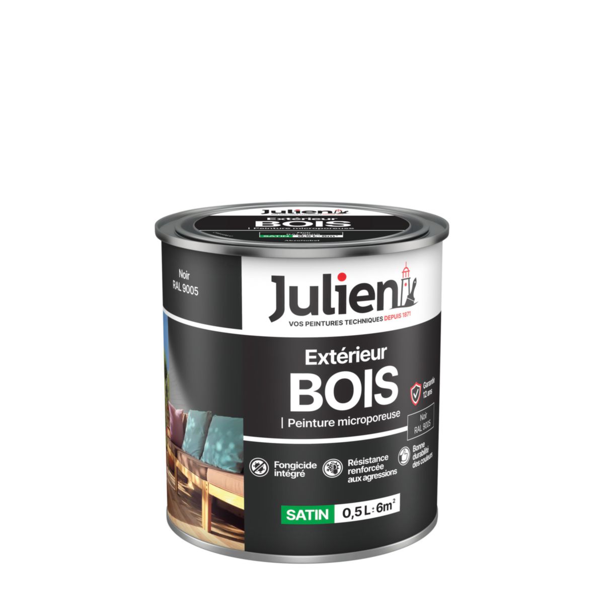 Peinture microporeuse pour bois extérieur - noir 9005 - pot de 0,5 l