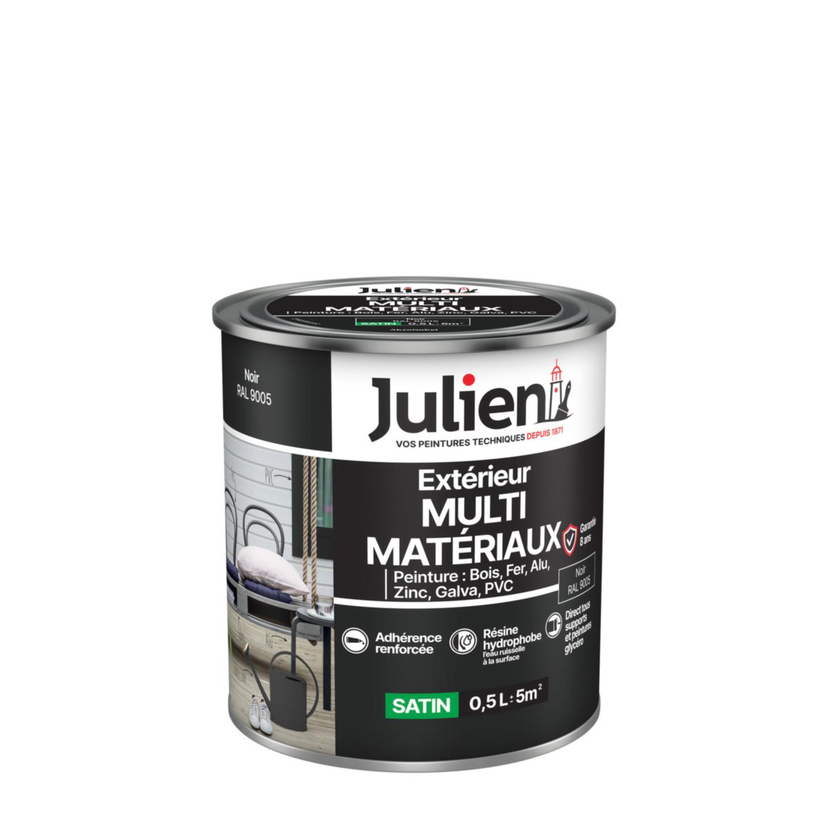 Peinture Multi-matériaux pour l'extérieur - noir 9005 - pot de 0,5 l