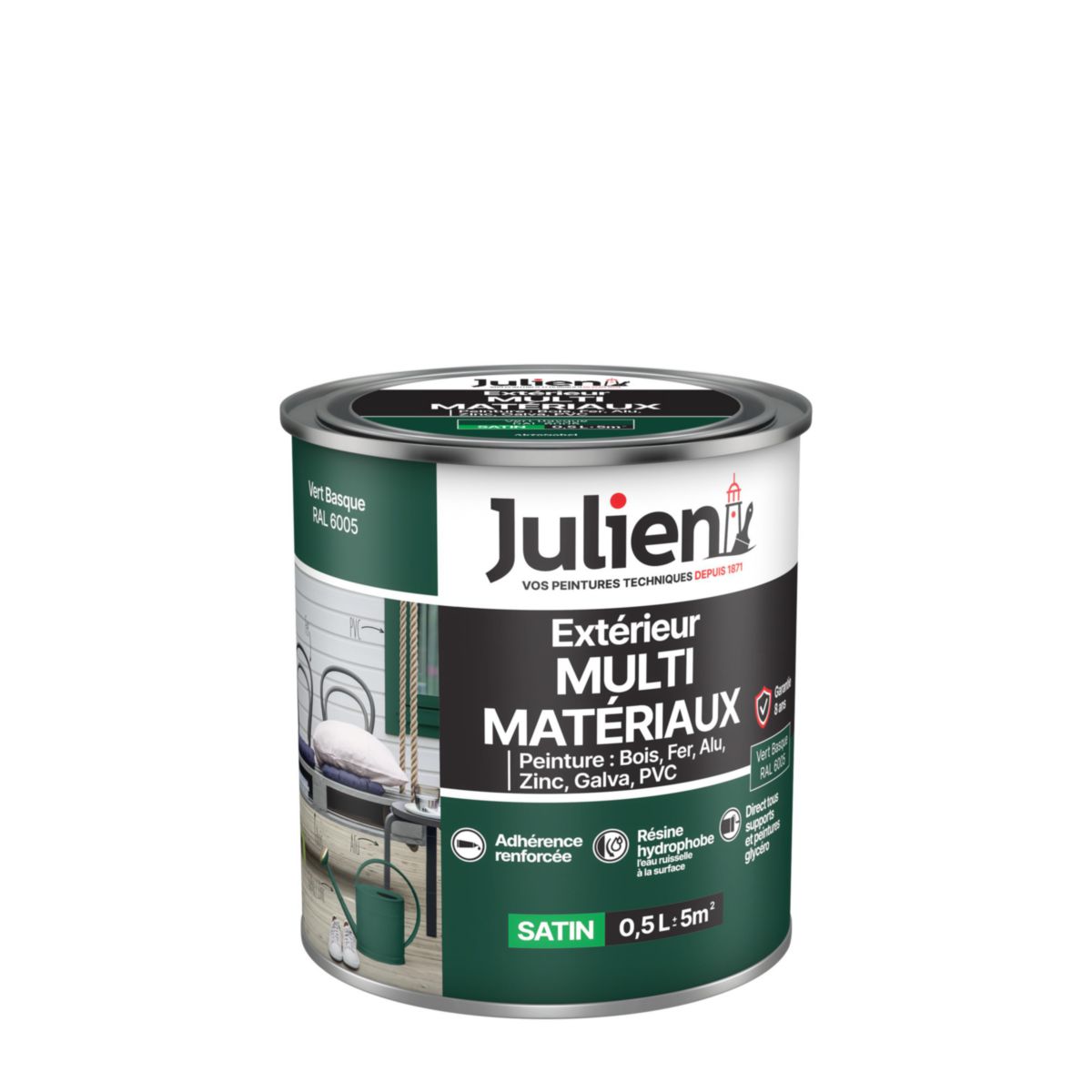 Peinture Multi-matériaux pour l'extérieur - vert basque 6005 - pot de 0,5 l