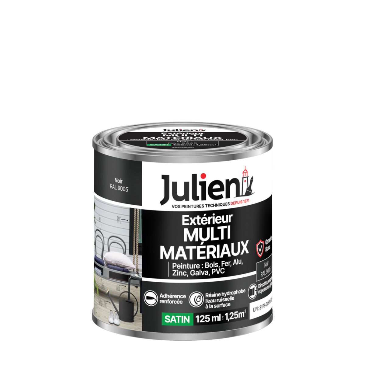 Peinture Multi-matériaux pour l'extérieur - noir 9005 - pot de 0,125 l