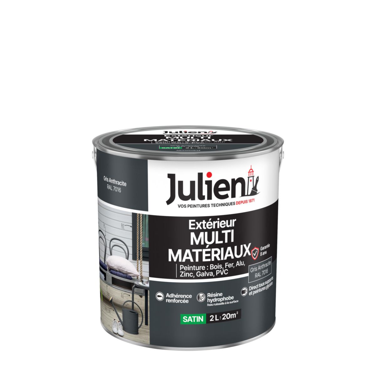 Peinture Multi-matériaux pour l'extérieur - gris anthracite 7016 - pot de 2 l