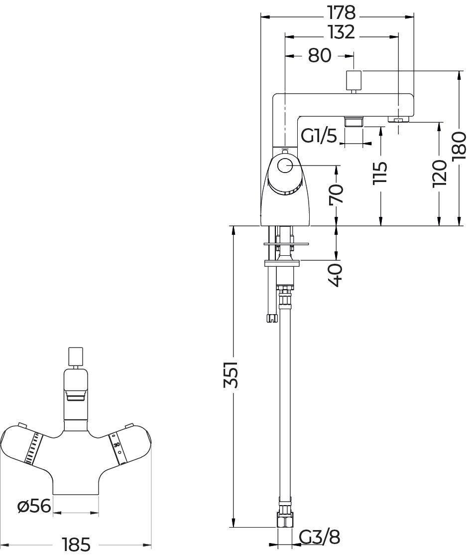 Mitigeur thermostatique bain-douche Alterna Thermo spécial rénovation monotrou chromé marque ALT