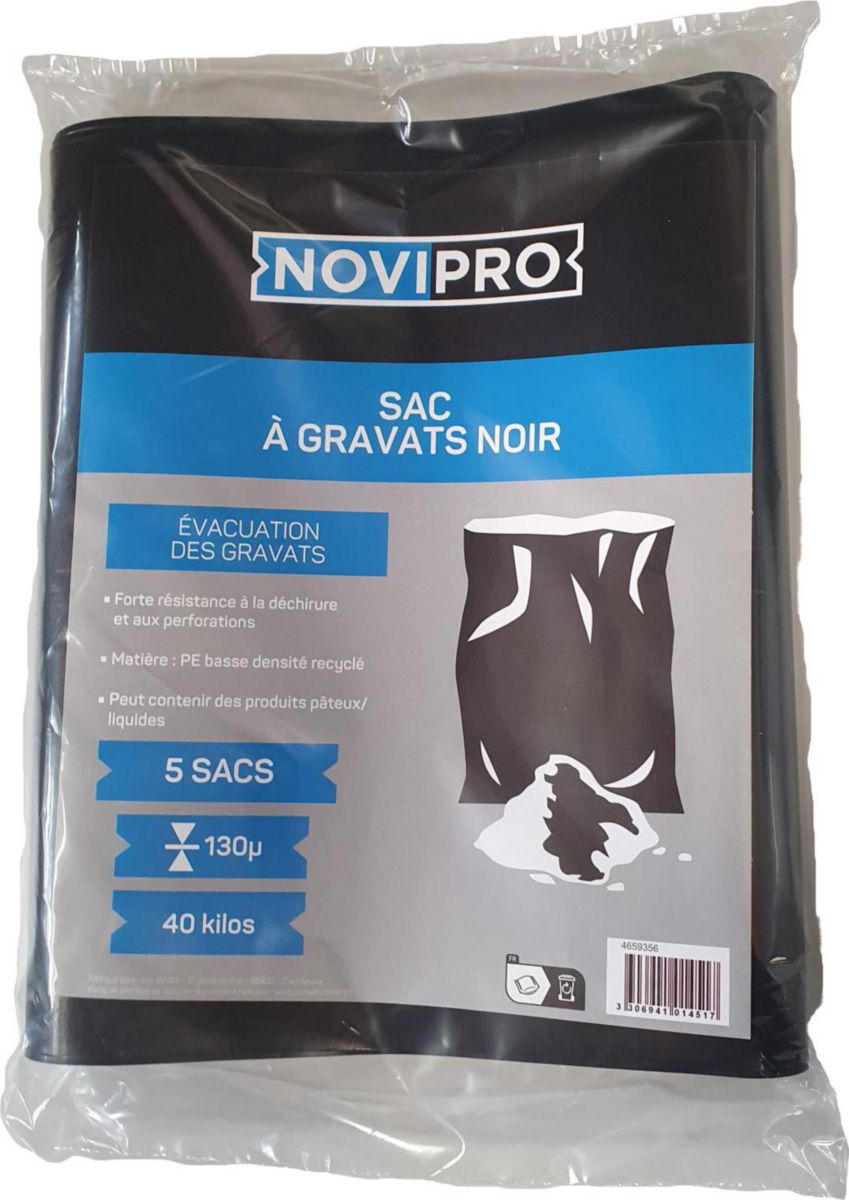 Sac à gravats PEBD noir Novipro 40kg X5