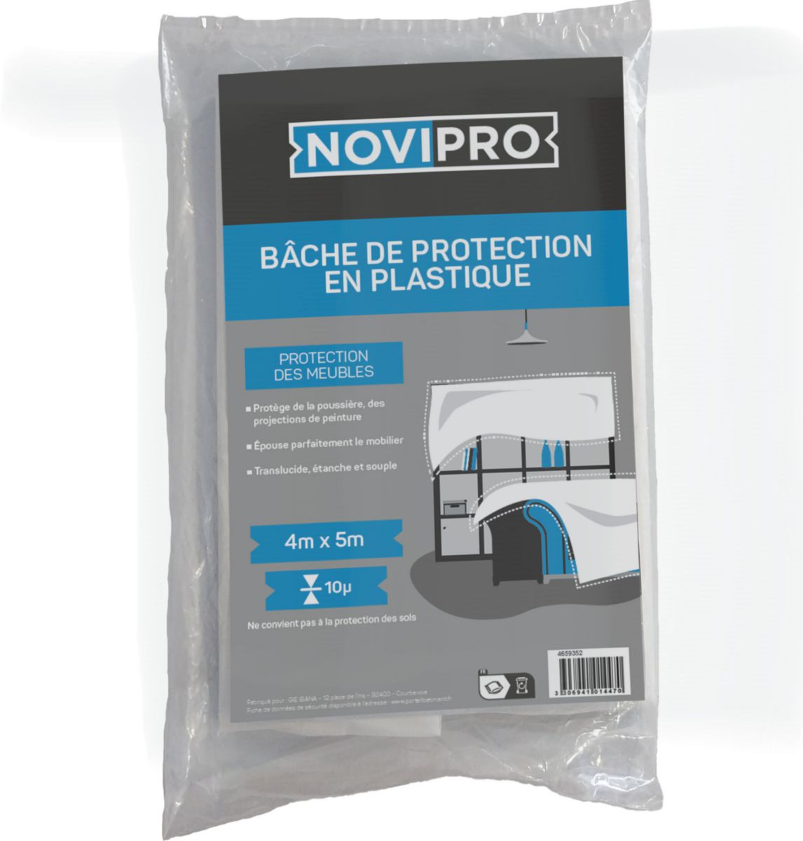 Bâche fine 4mx5m Novipro 10µ