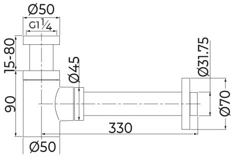 Siphon design rond court en laiton chromé 33X42 Altech