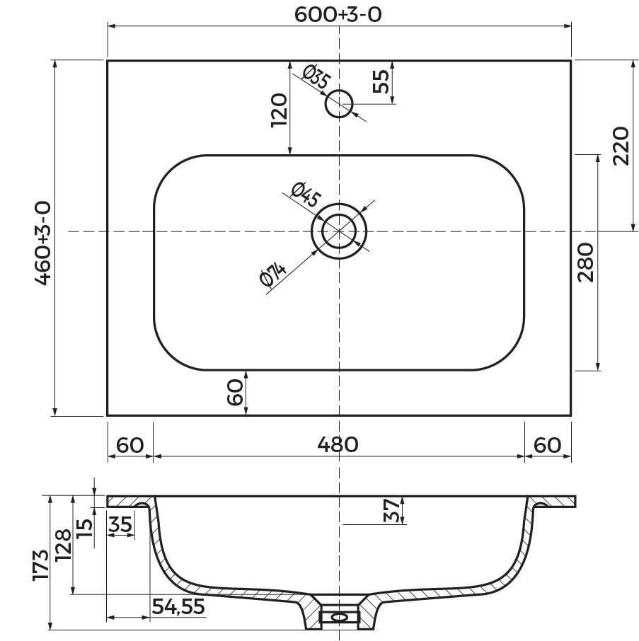 Plan de toilette Alterna Séducta2 60 cm en synthèse vasque centrée