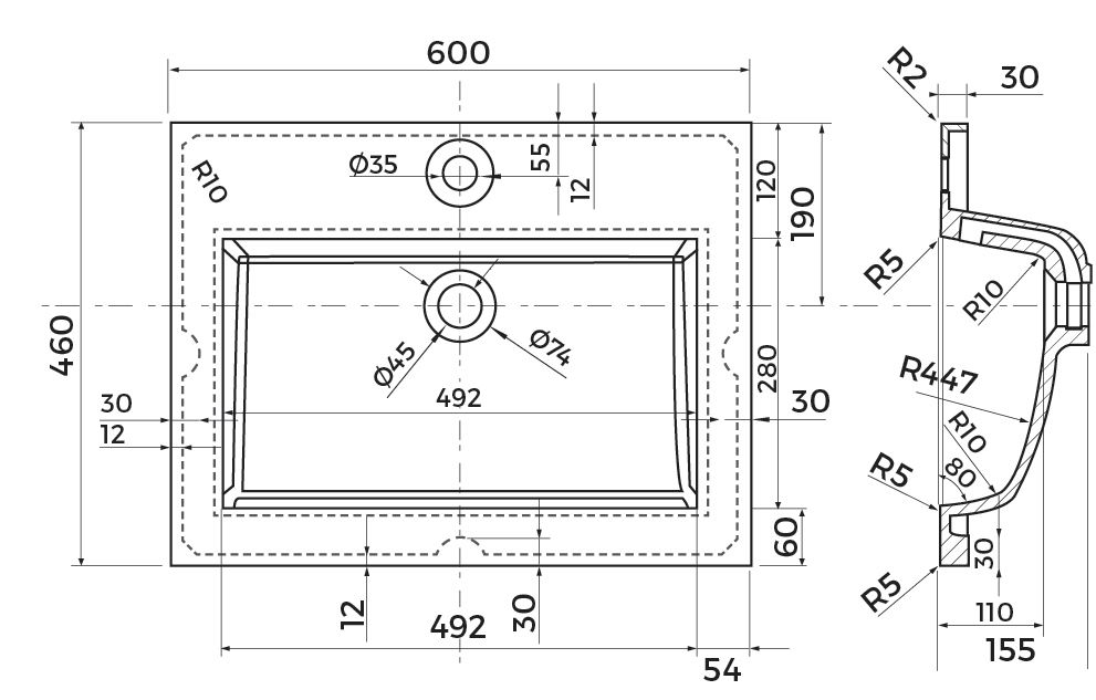 Plan de toilette Alterna Concerto2 60 cm en synthèse vasque centrée