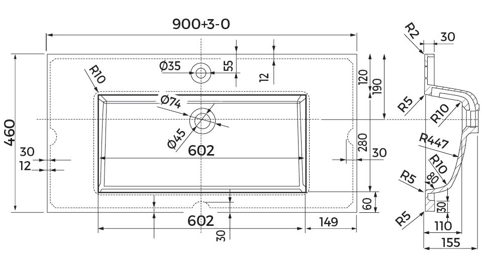 Plan de toilette Alterna Concerto2 90 cm en synthèse vasque centrée