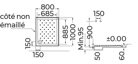 Receveur extra-plat Seducta 2 - grès blanc - 80x100x7 cm