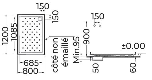 Receveur extra-plat antidérapant Seducta 2 - grès blanc - 80x120x7 cm