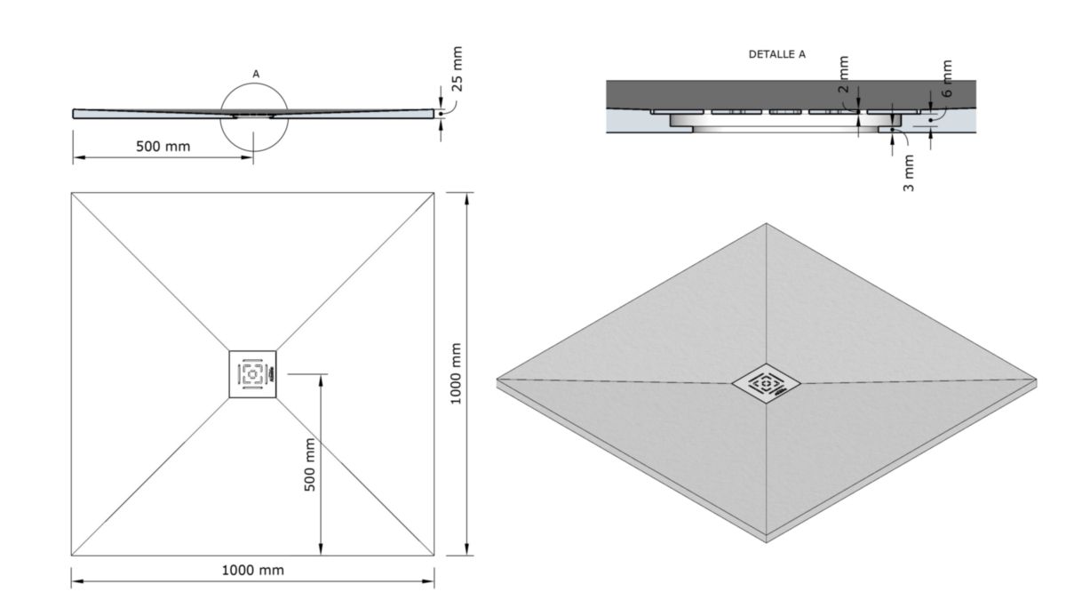 Receveur Alterna Daily'O 100 x 100 cm ardoise blanc