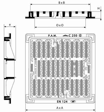 Grille plate Squadra 600 ouverture 500mm accès Personnes à Mobilité Réduite hauteur 39mm Réf. ECSQ60PFX11 PAM