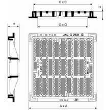 Grille plate carrée Squadra classe C250 à verrouillage automatique ECSQ60PF pour ouverture 500mm dimension cadre extérieur 620mm Réf. ECSQ60PF PAM