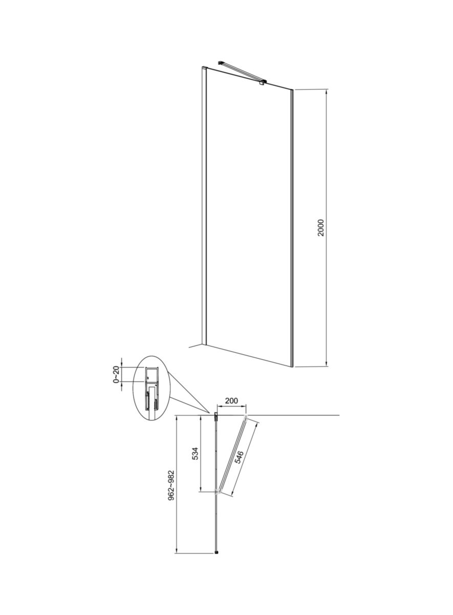 Paroi de retour Alterna Domino longueur 100 cm profilé chromé verre transparent