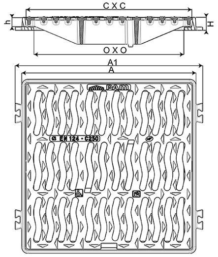 Grille plate en fonte à cadre PMR - classe C250 - 500x500 mm