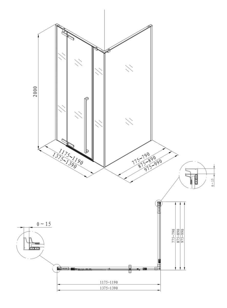 Paroi de douche Alterna Daily XL accès de face porte pivotante (fixe + pivot + fixe) profilé chromé longueur 140 cm