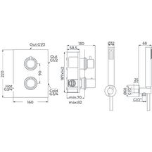 Thermostatique douche Alterna Design chromé avec kit douchette, encastré vertical avec corps d'encastrement