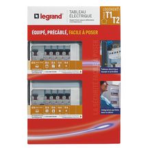 Tableau électrique pour logement T1/T2 - 2 inter. différentiels (40A - Type A/40A Type AC)+ 9 disjoncteurs - Legrand Réf 093055