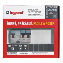 Tableau électrique pour extension de chambre - 1 inter. différentiel (40A Type AC) + 2 disjoncteurs - Legrand  Réf 093060