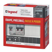 Tableau électrique pour extension de chambre - 1 inter. différentiel (40A Type AC) + 2 disjoncteurs - Legrand  Réf 093060