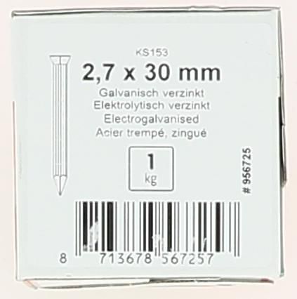 Pointe striée TF - acier trempé zingué brillant - Ø 2,7x30 mm - boîte de 1 kg