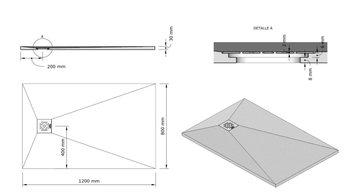 Receveur Alterna Daily'O 120 x 80 cm ardoise blanc