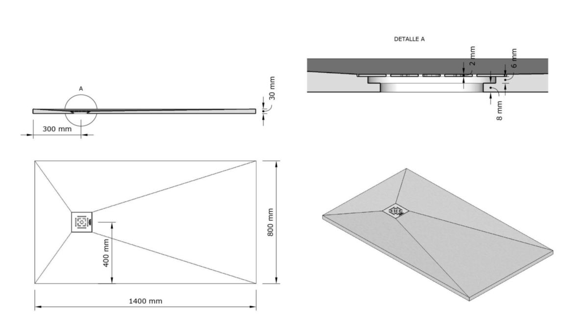 Receveur Alterna Daily'O 140 x 80 cm ardoise blanc