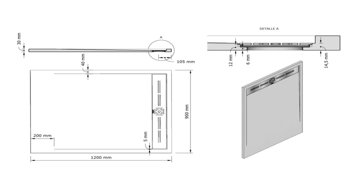 Receveur Alterna Daily'C 120 x 90 cm caniveau ardoise blanc