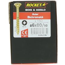 Vis bois/agglo Rocket Pozi Ø 6x80/50 mm - boîte de 150 pcs