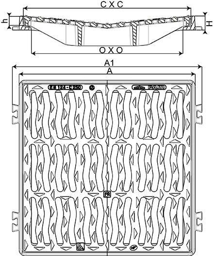 Grille concave carrée en fonte Optea - classe C250 - 400x400 mm