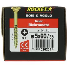 Vis bois/agglo Rocket Pozi Ø 5x60/35 mm - boîte de 200 pcs