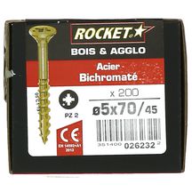 Vis bois/agglo Rocket Pozi Ø 5x70/45 mm - boîte de 200 pcs